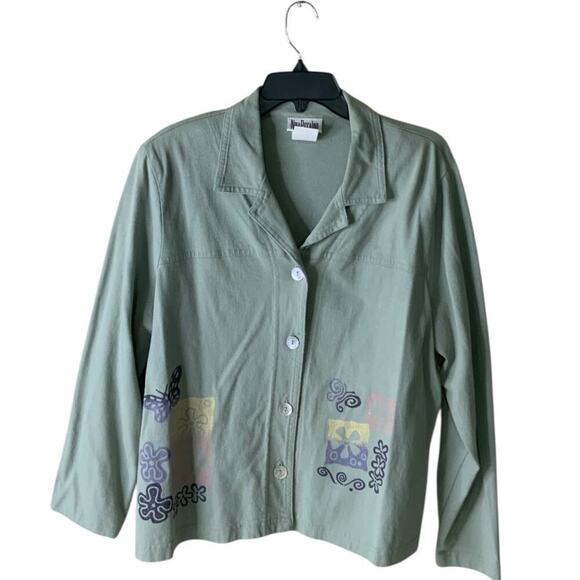 Nina Piccalino Shirt Vintage Womens L Butterfly Notched Button Up Casual Preppy - Picture 1 of 8